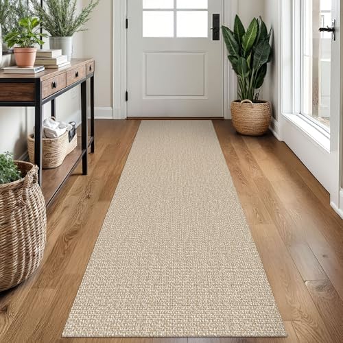 Washable Runner Rug 2x7 Ft, Non-Slip Kitchen Hallway Carpet in Sand Beige