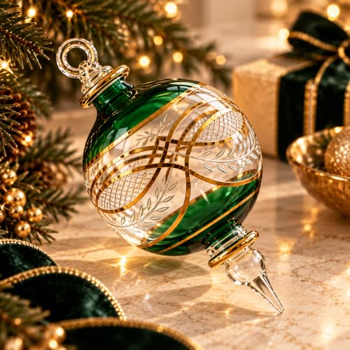 Egyptian Glass Christmas Ornament - Handcrafted Emerald Green & Gold Decor