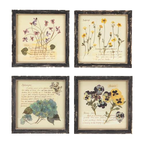 NIKKY HOME Vintage Botanical Wall Art Set of 4 - 10x10 Inch Floral Prints for Living Room Bedroom Bathroom
