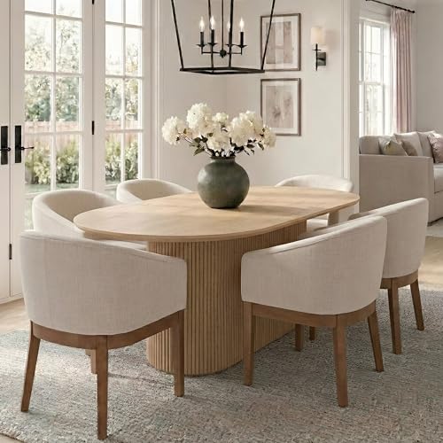 Mid-Century Modern Upholstered Barrel Dining Chairs, Set of 6