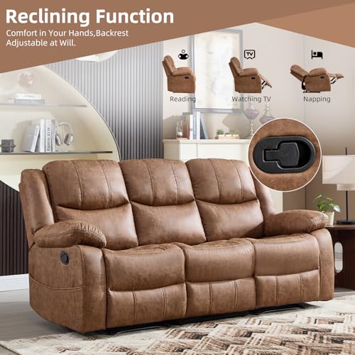 2-Piece Faux Leather Reclining Sofa and Loveseat Set, Brown