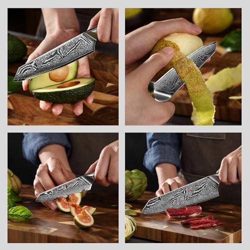 Wakoli Nitoko 3-Piece Kiritsuke Damascus Knife Set VG10 Core, G10 Handles - Kitchen Knives