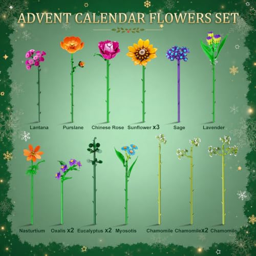 HOGOKIDS Wild Flower Bouquet Building Set with Lights - Advent Calendar for Kids & Adults