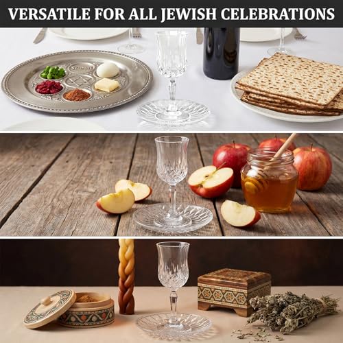Modern Glass Kiddush Cup Set with Matching Tray - 5.2 oz Wine Goblet