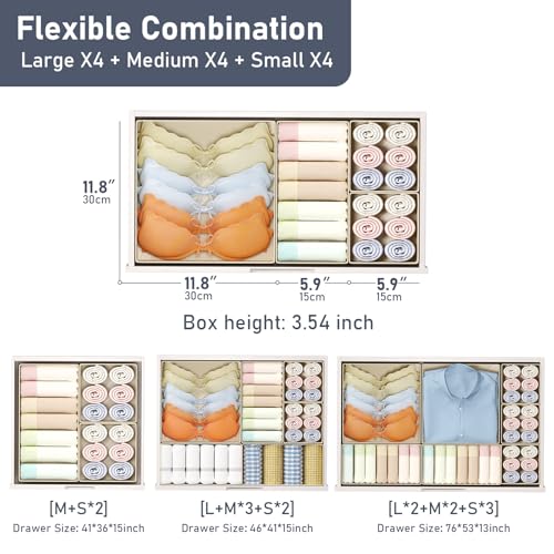 12-Pack Foldable Fabric Drawer Organizer Set Beige Closet Bins