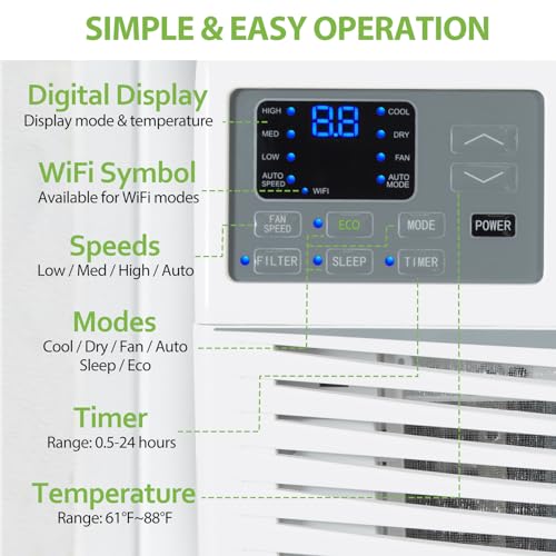 8,000 BTU WiFi Window Air Conditioner Smart AC Unit with Remote