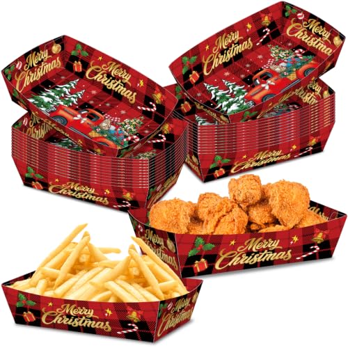 Christmas Car Food Trays 50 Pack - 2Lb Capacity, Multicolor, No Folding