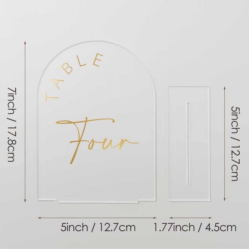 JINMURY Frosted Arch Wedding Table Numbers 1-10 with Stands, 5x7 Inch Acrylic Arch Sign with Golden Lettering, Frosted and Gold Table Numbers for Wedding Reception