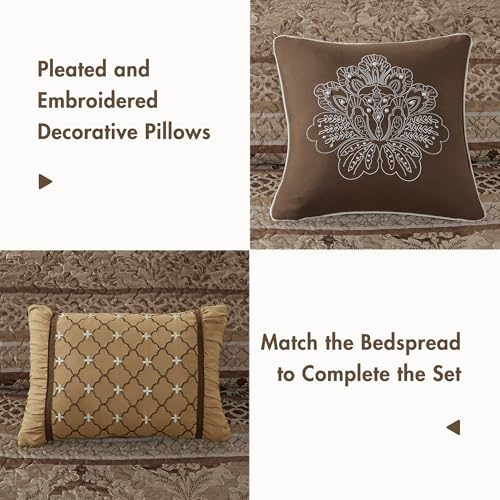 Madison Park King Bedspread Set - 5-Piece Brown Jacquard Damask Quilt