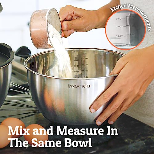 Stainless Steel Mixing Bowls with Lids Set - 5-Piece Non-Slip Nesting Prep Bowls
