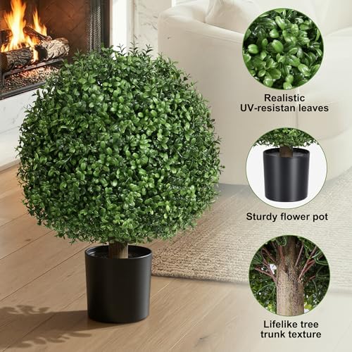 20-Inch Artificial Boxwood Topiary Trees in Planters, Set of 2