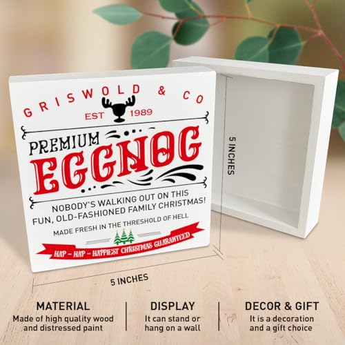 White Premium Eggnog Wooden Box Sign - Christmas Holiday Decor for Kitchen & Living Room