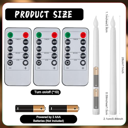 Baquler 120 Pcs 11" Ivory White Flameless Taper Candles with Remote & Timer