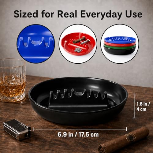 Large 7-Inch Durable Melamine Ashtray for Cigarettes and Cigars - 4 Pack