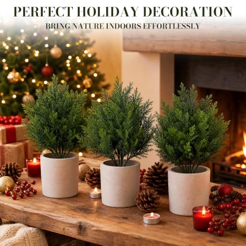 Threehoney 12 Pack White Mini Cedar Bushes - 8.27in Artificial Christmas Trees, 21 cm