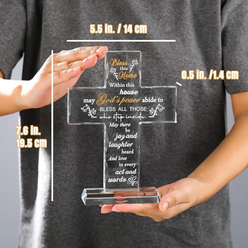 Engraved Glass Cross Housewarming Gift with Blessing Words, Home Decor