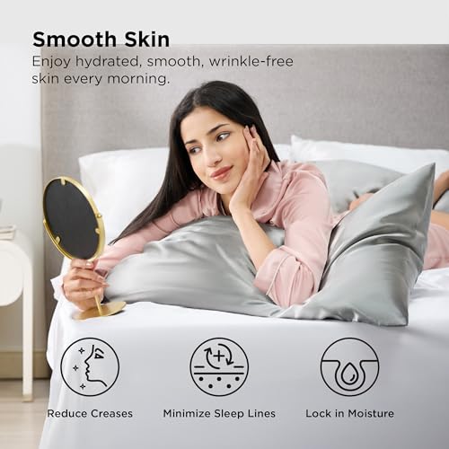 Bedsure Satin Pillowcases Queen Size 2-Pack - Silver Grey