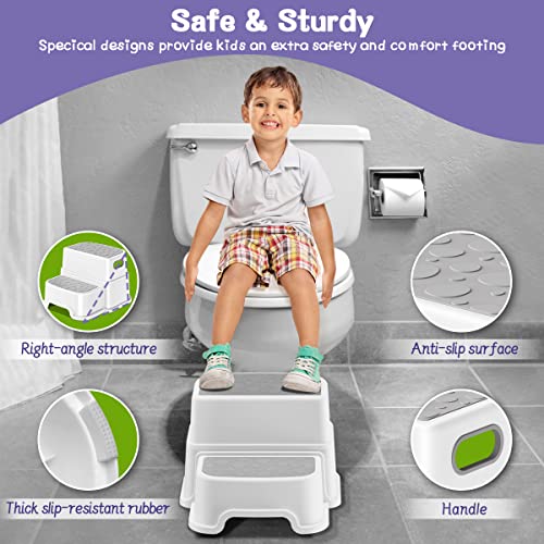 Toddler 2-Step Stool with Anti-Slip Surface and Rubber Bottom for Bathroom Sink and Potty Training