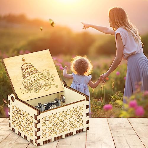 Happy Birthday Wooden Music Box, Hand Crank Musical Gift for Birthday