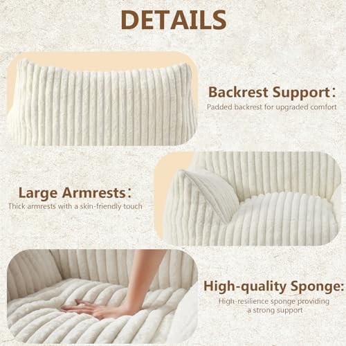 Achicsofar White Faux Fur Bean Bag Chair for Adults & Teens - Medium