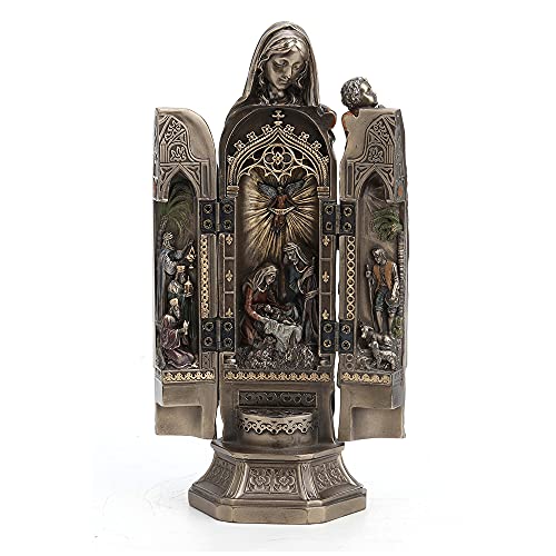Madonna and Baby Jesus Triptych Nativity Scene Statue - Bronzed Resin