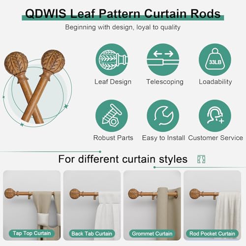 Adjustable Boho Curtain Rod Set, 48-84 Inch Heavy Duty Rustic Window Rods