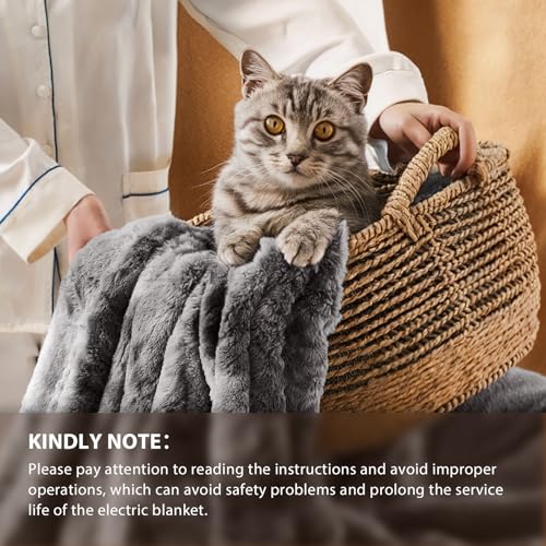 Electric Heated Blanket Throw - Plush Faux Fur Sherpa, 50x60