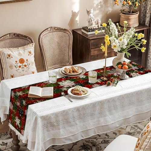 Forever Queen Christmas Table Runner 13x72 Inch Red Green Snowflakes Farmhouse Holiday Decor