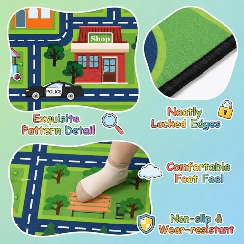 Kids City Life Road Play Rug - 2.5x4 Feet Non-Slip Educational Traffic Mat