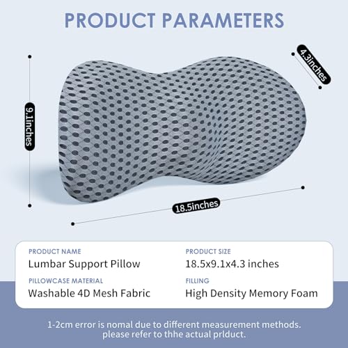 Memory Foam Lumbar Support Pillow for Back Pain Relief - Gray