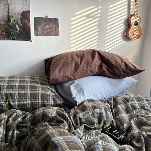 100% Washed Cotton Buffalo Plaid Duvet Cover Set - 3 Piece Full Size