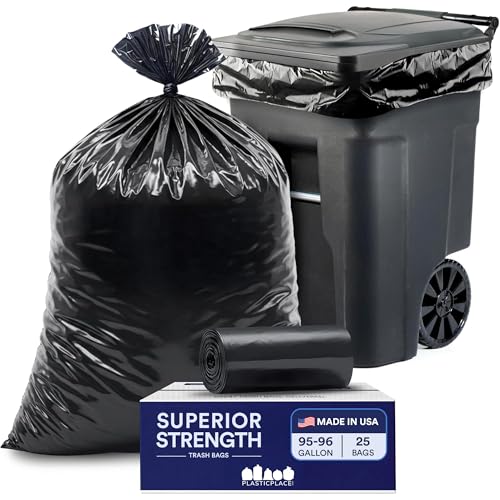 95-96 Gallon Heavy-Duty Trash Bags - 1.5 Mil Black Garbage Can Liners (25 Pack)