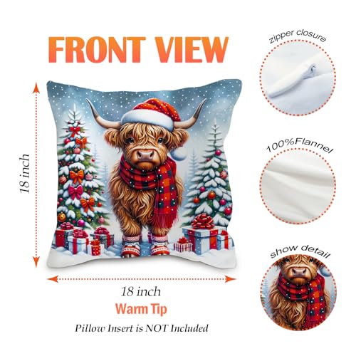 Nvotell Christmas Cow 18x18 Pillow Cover – Pack of 1, Flannel Farmhouse Western Decor