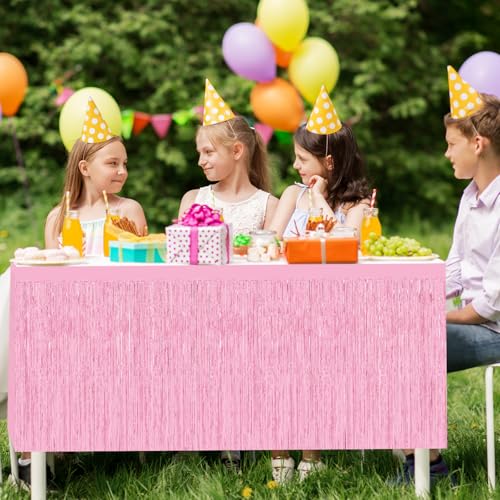2-Pack Pink Foil Fringe Tinsel Table Skirt for Party Decorations 29.5x108in