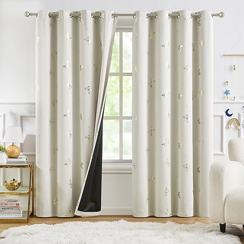 Butterfly Print Blackout Curtains - 84-Inch Thermal Insulated Window Panels