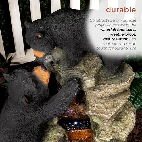 36 Inch Indoor/Outdoor Climbing Bear Water Fountain with LED Lights - Rainforest Wildlife Decor
