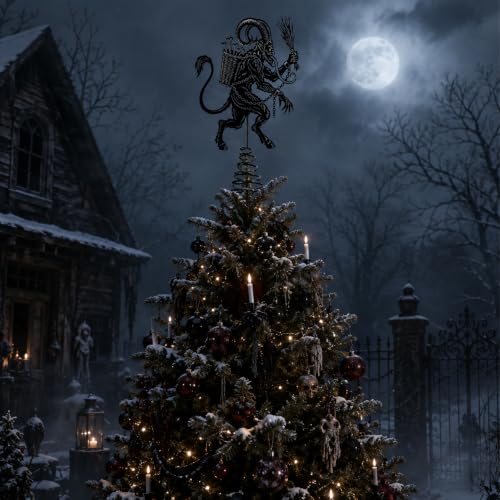 LFUTARI 11.81 Inch Metal Gothic Krampus Christmas Tree Topper - Black Holiday Decor