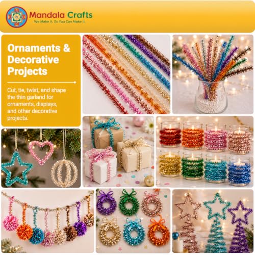 Metallic White Glitter Tinsel Garland - 30 FT x 0.75 Inch Foil Decor