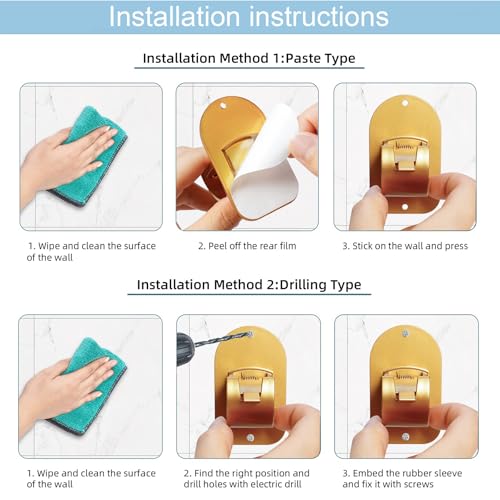No-Drill Self-Adhesive Curtain Rod Brackets - 4PCS Gold Wall Hangers