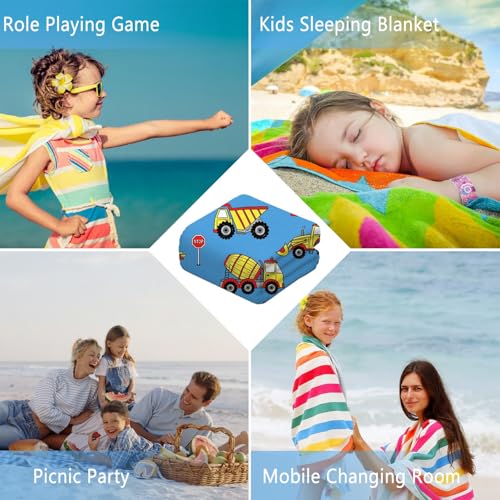 Kids Hooded Construction Truck Bath & Beach Towel - Soft Absorbent Cotton