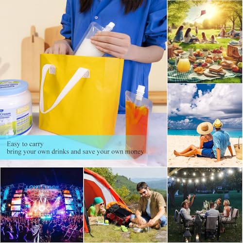 30PCS Reusable Plastic Flasks with Funnel, 8 & 16oz Leak-Proof Drink Pouches for Travel & Outdoor Activities