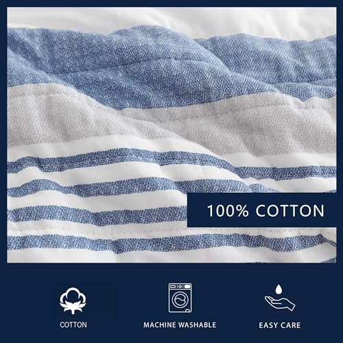 Reversible Twin Quilt Set in Fairwater Blue with Sham - 100% Cotton Bedding
