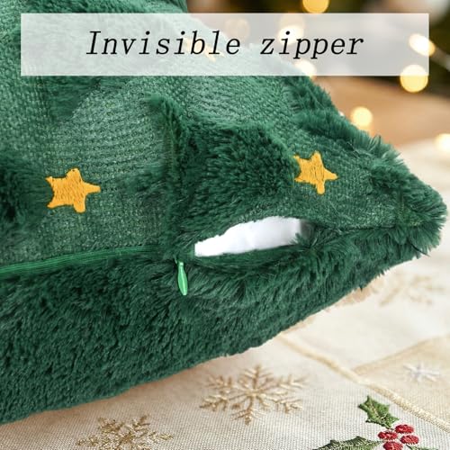 Aolime B Christmas Pillow Covers 18x18 inch Set of 2 Dark Green Embroidered Holiday Decor