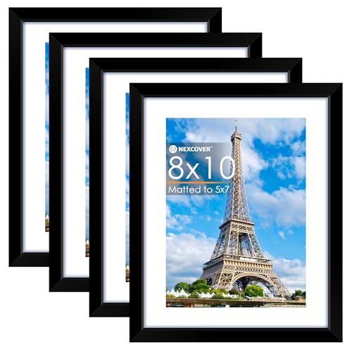 8x10 Black Picture Frames (Set of 4) with Mat for Wall & Tabletop