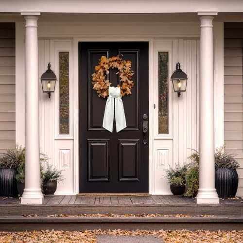 Vickasi 1pc Christmas Wreath Sash for Front Door - White Burlap Ribbon Xmas Decor