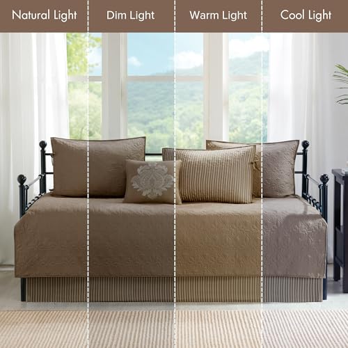 Classic Quilted Daybed Cover Set - 6 Piece Reversible Bedding, Khaki (39"x75")