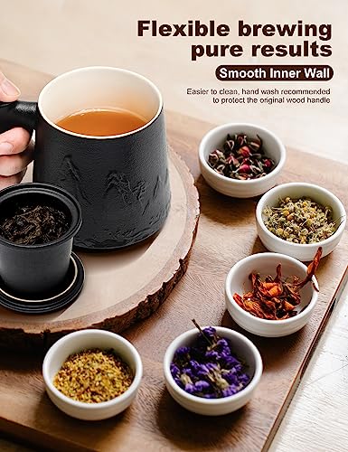 Suyika Black Ceramic Tea Cup with Infuser and Lid 15.2 oz / 450 ml