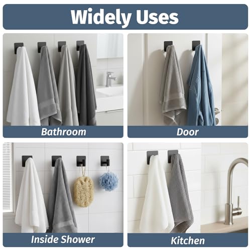 Heavy Duty Adhesive Hooks for Shower - Waterproof Stainless Steel, 2 Pack