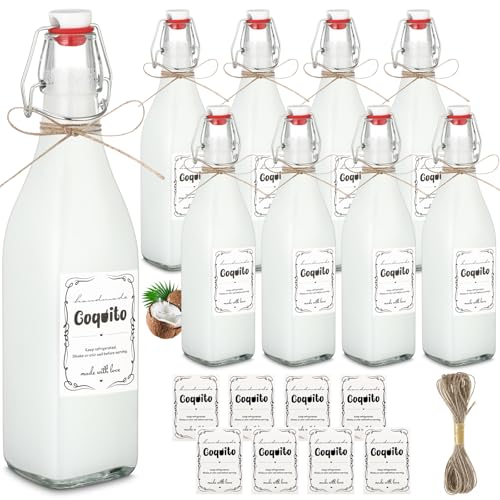 DoubleFill 8 Pack 16 oz Swing Top Glass Bottles - Stylish Coquito Set