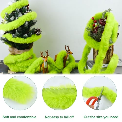 Green 52.5Ft Furry Christmas Garland Artificial Strips for Tree & Decor